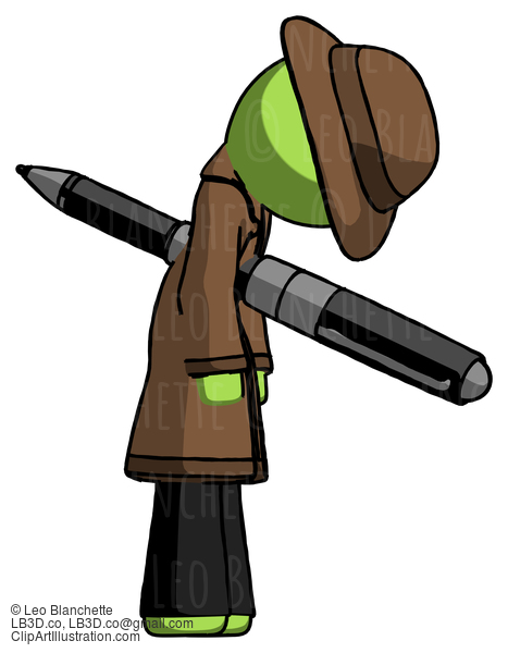 Green Detective Man Impaled Through Chest With Giant Pen #2183