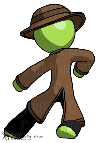 Green Detective Man Karate Defense Pose Left #2190