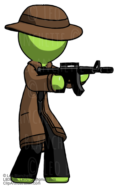 Green Detective Man Shooting Automatic Assault Weapon #2191