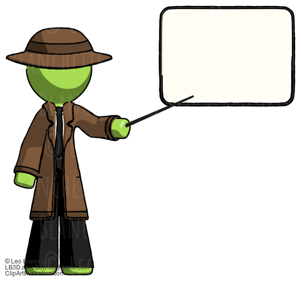 Green Detective Man Giving Presentation In Front Of Dry-Erase Board #2192