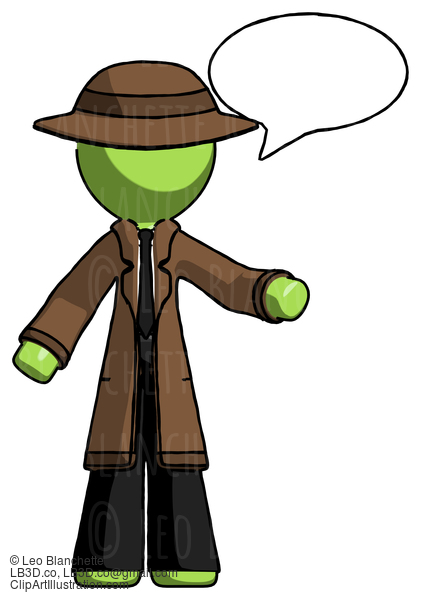 Green Detective Man With Word Bubble Talking Chat Icon #2193