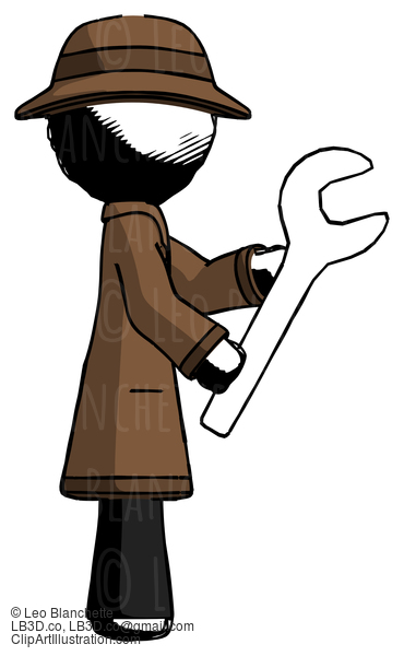 Ink Detective Man Using Wrench Adjusting Something To Right #673