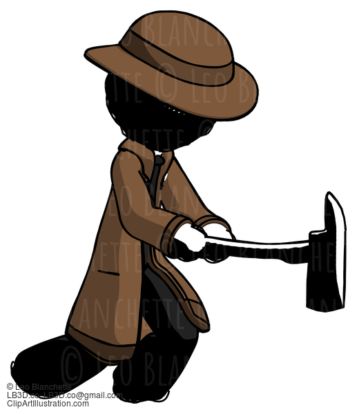 Ink Detective Man With Ax Hitting, Striking, Or Chopping #678