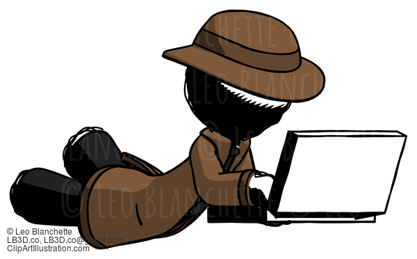 Ink Detective Man Using Laptop Computer While Lying On Floor Side Angled View #685