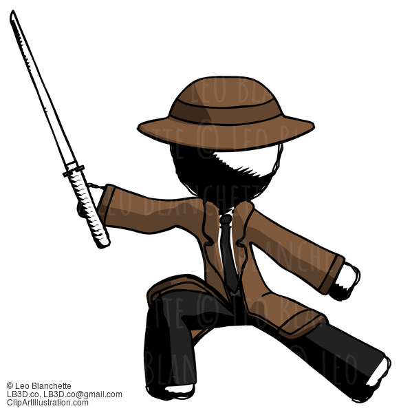 Ink Detective Man With Ninja Sword Katana In Defense Pose #686