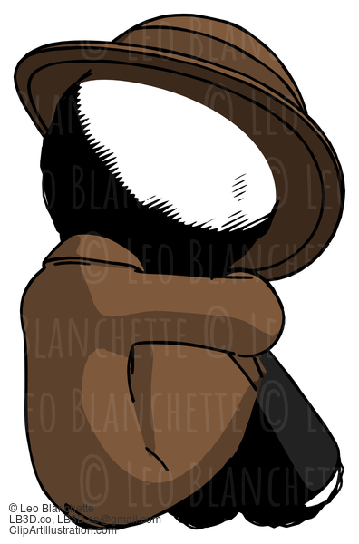 Ink Detective Man Sitting With Head Down Back View Facing Right #696