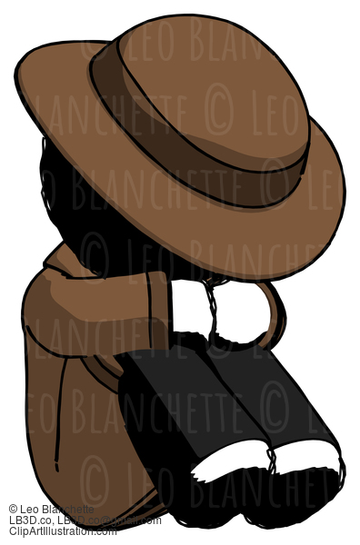 Ink Detective Man Sitting With Head Down Facing Angle Right #698