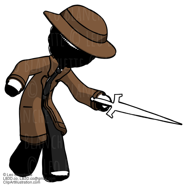 Ink Detective Man Sword Pose Stabbing Or Jabbing #701