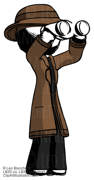 Ink Detective Man Looking Through Binoculars To The Right #702