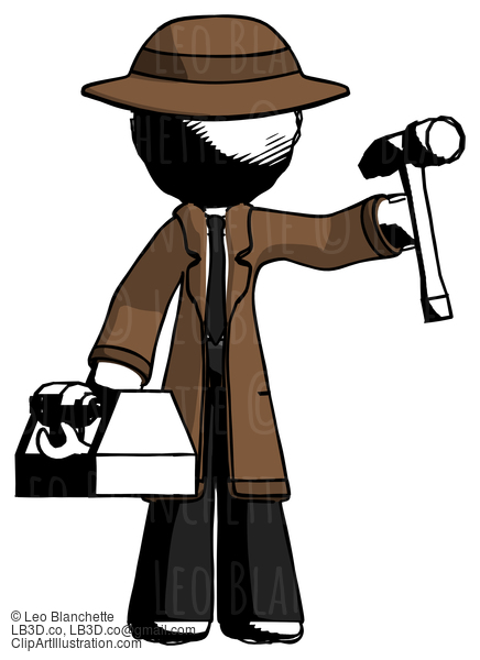 Ink Detective Man Holding Tools And Toolchest Ready To Work #704