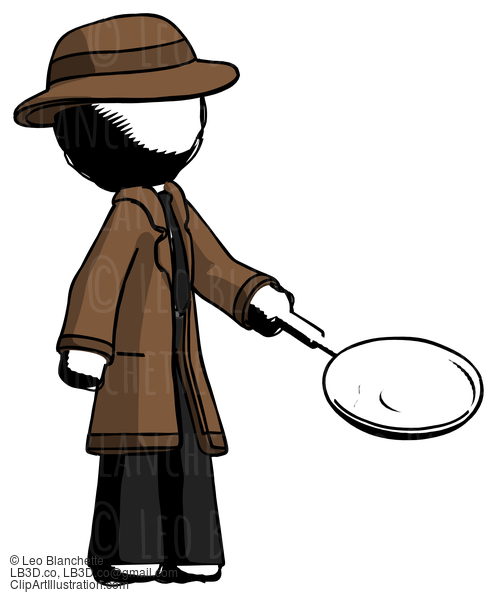 Ink Detective Man Frying Egg In Pan Or Wok Facing Right #708