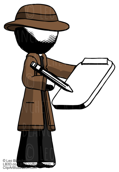 Ink Detective Man Using Clipboard And Pencil #710