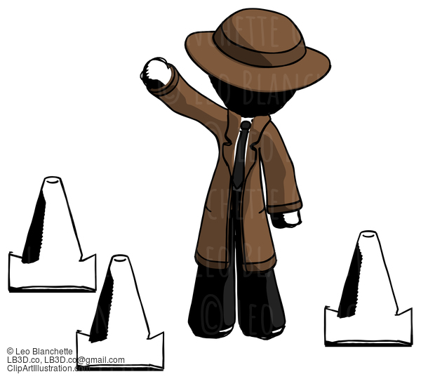 Ink Detective Man Standing By Traffic Cones Waving #714