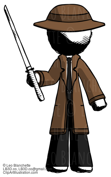 Ink Detective Man Standing Up With Ninja Sword Katana #727