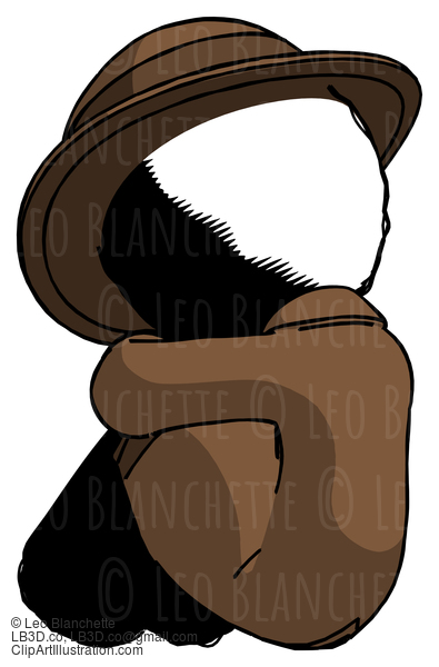 Ink Detective Man Sitting With Head Down Back View Facing Left #731