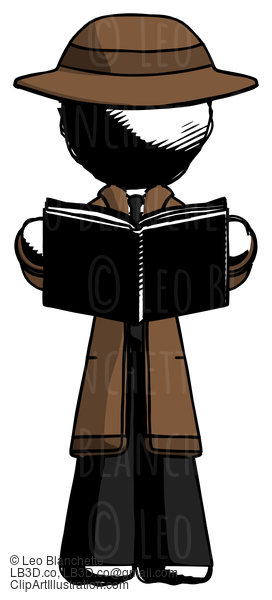 Ink Detective Man Reading Book While Standing Up Facing Viewer #733