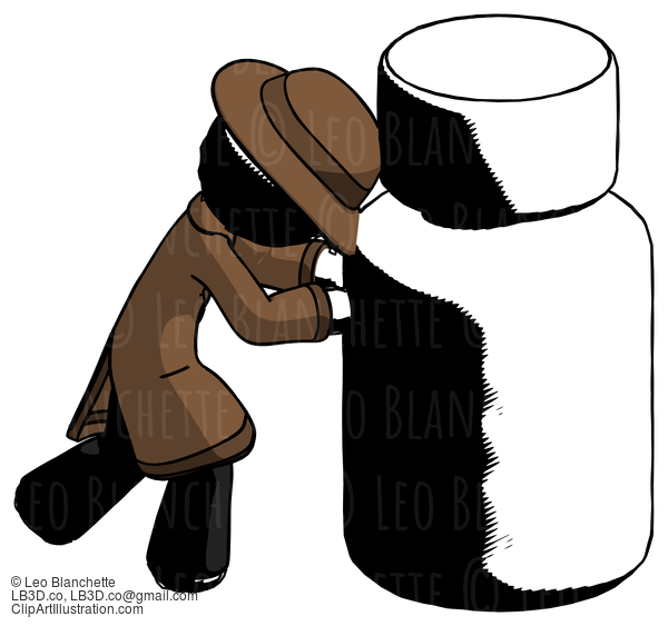 Ink Detective Man Pushing Large Medicine Bottle #742