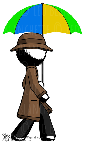 Ink Detective Man Walking With Colored Umbrella #745
