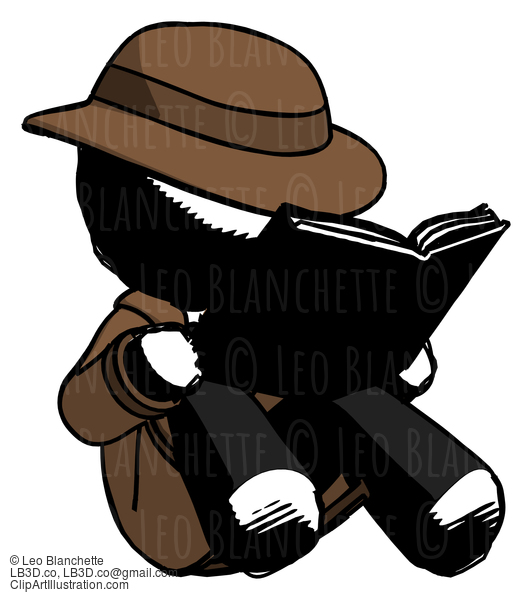 Ink Detective Man Reading Book While Sitting Down #747