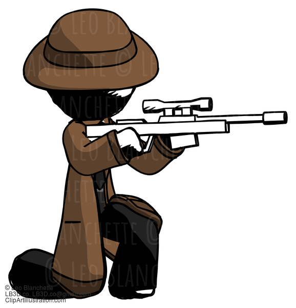 Ink Detective Man Kneeling Shooting Sniper Rifle #748