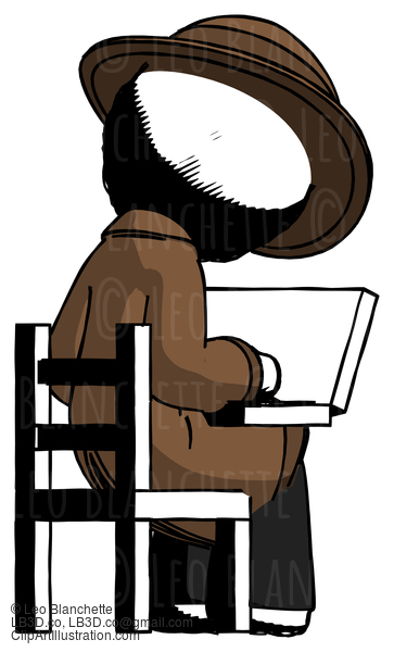 Ink Detective Man Using Laptop Computer While Sitting In Chair View From Back #750