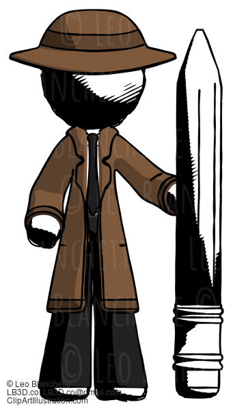 Ink Detective Man With Large Pencil Standing Ready To Write #756