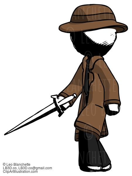 Ink Detective Man With Sword Walking Confidently #758