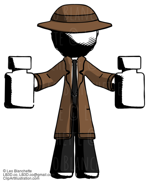 Ink Detective Man Holding Two Medicine Bottles #760