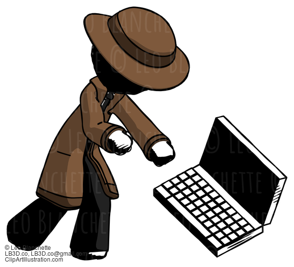 Ink Detective Man Throwing Laptop Computer In Frustration #761