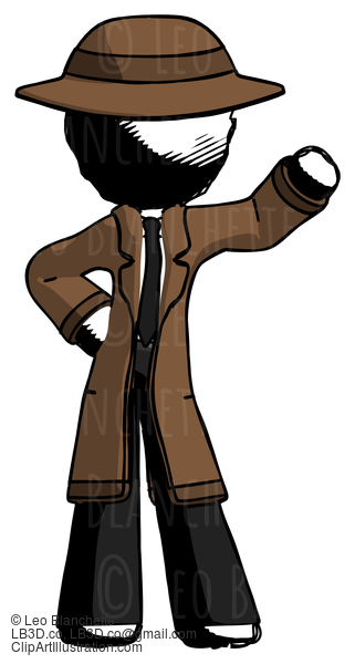 Ink Detective Man Waving Left Arm With Hand On Hip #763
