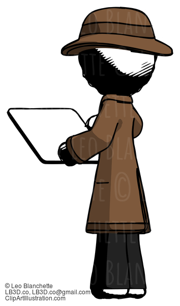 Ink Detective Man Looking At Tablet Device Computer With Back To Viewer #764