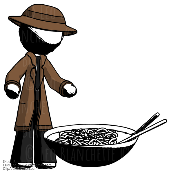 Ink Detective Man And Noodle Bowl, Giant Soup Restaraunt Concept #770