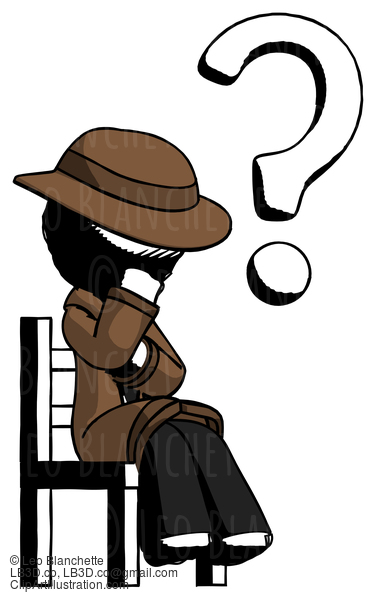 Ink Detective Man Question Mark Concept, Sitting On Chair Thinking #772