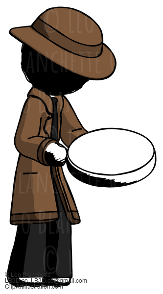 Ink Detective Man Looking At Large Compass Facing Right #773
