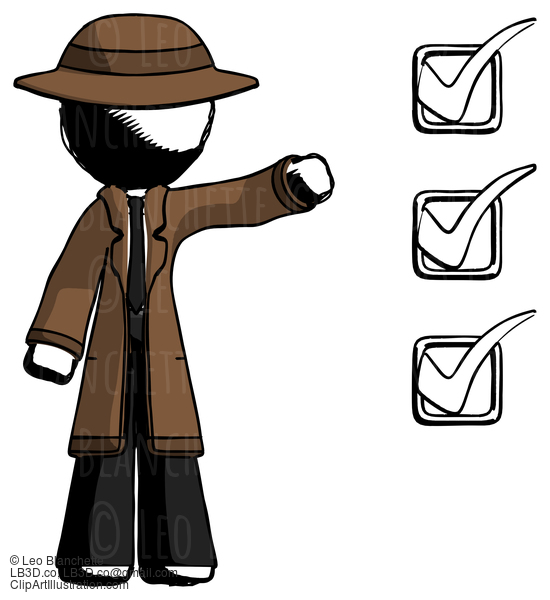 Ink Detective Man Standing By List Of Checkmarks #775