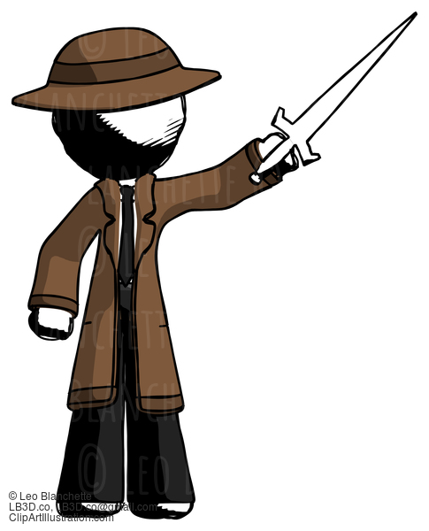 Ink Detective Man Holding Sword In The Air Victoriously #778