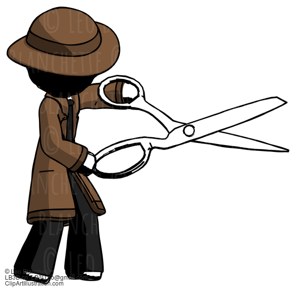 Ink Detective Man Holding Giant Scissors Cutting Out Something #783