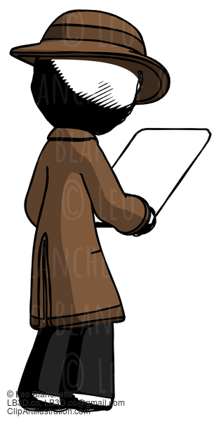 Ink Detective Man Looking At Tablet Device Computer Facing Away #797