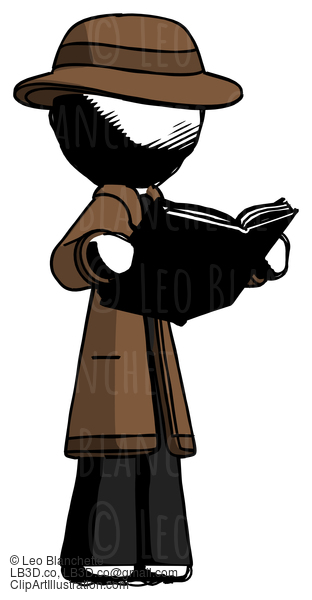 Ink Detective Man Reading Book While Standing Up Facing Away #799