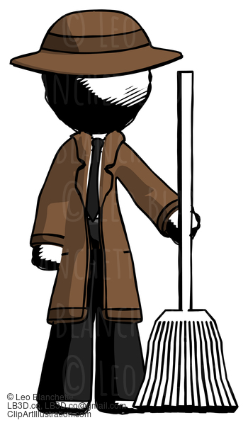 Ink Detective Man Standing With Broom Cleaning Services #802
