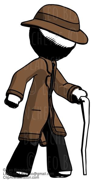 Ink Detective Man Walking With Hiking Stick #803