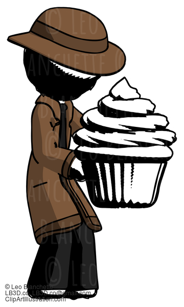 Ink Detective Man Holding Large Cupcake Ready To Eat Or Serve #804