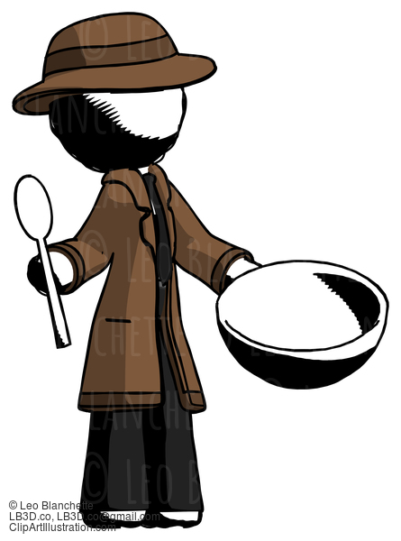 Ink Detective Man With Empty Bowl And Spoon Ready To Make Something #819