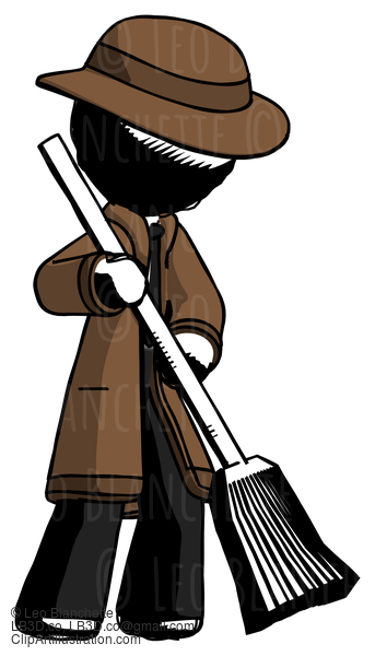 Ink Detective Man Sweeping Area With Broom #821