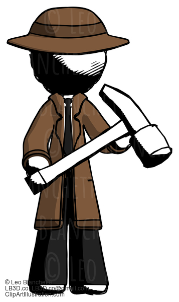 Ink Detective Man Holding Hammer Ready To Work #826