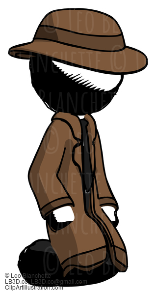 Ink Detective Man Kneeling Angle View Right #828