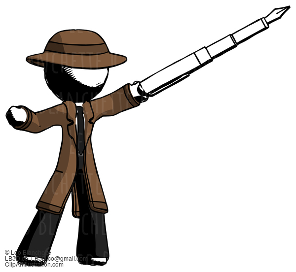 Ink Detective Man Pen Is Mightier Than The Sword Calligraphy Pose #830