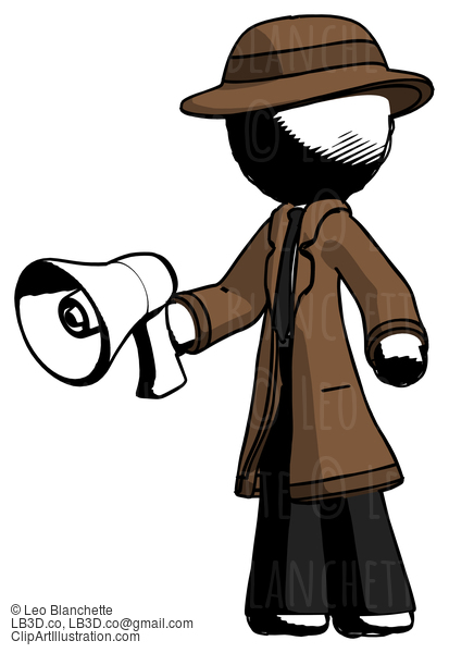 Ink Detective Man Holding Megaphone Bullhorn Facing Right #833