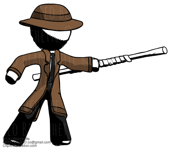 Ink Detective Man Bo Staff Pointing Right Kung Fu Pose #836