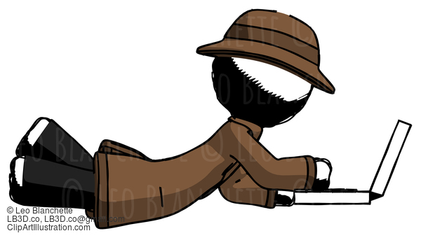Ink Detective Man Using Laptop Computer While Lying On Floor Side View #839